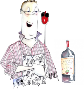 Illustration of Charlie with a glass of wine